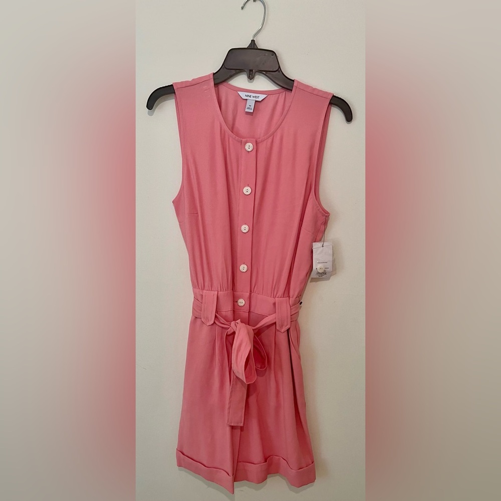Pink Sleeveless Button-romper